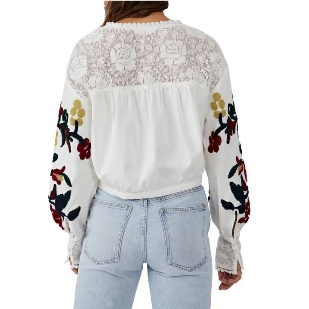 Free People | Meadows Embroidered Crop Blouse